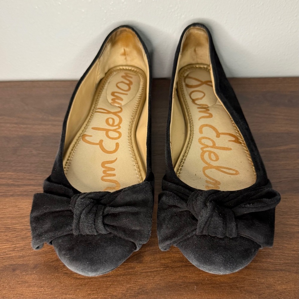 Sam Edelman Ballet Flats Womens 7 Black Good Suede Bow Felicia Slip On Shoes